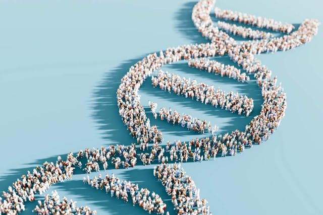 DNA double helix structure composed of human figures